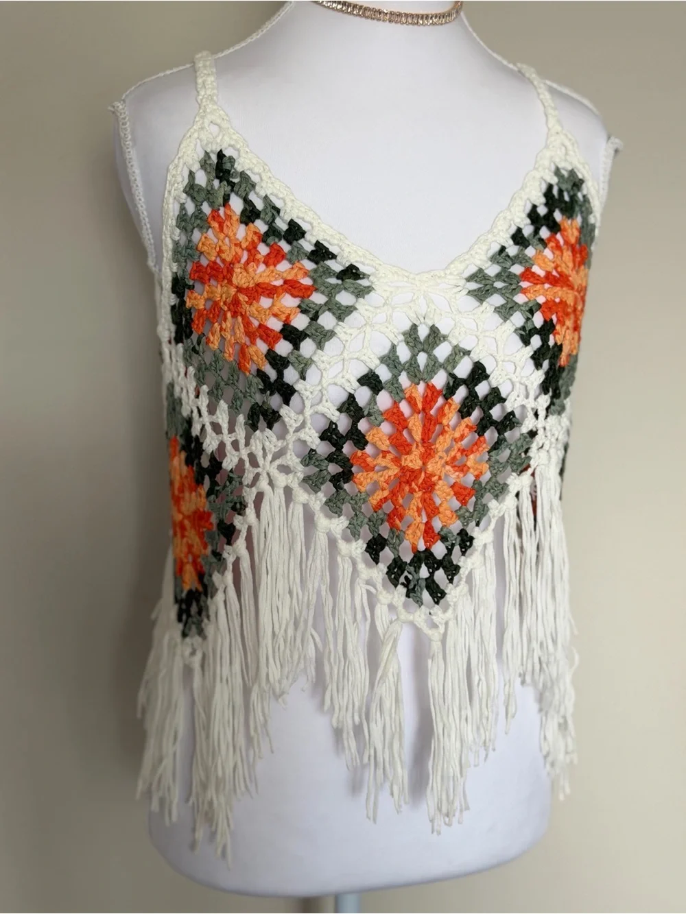 VIVID New York Crochet Fringe Festival Tank Top Boho Size S - Picture 4 of 7